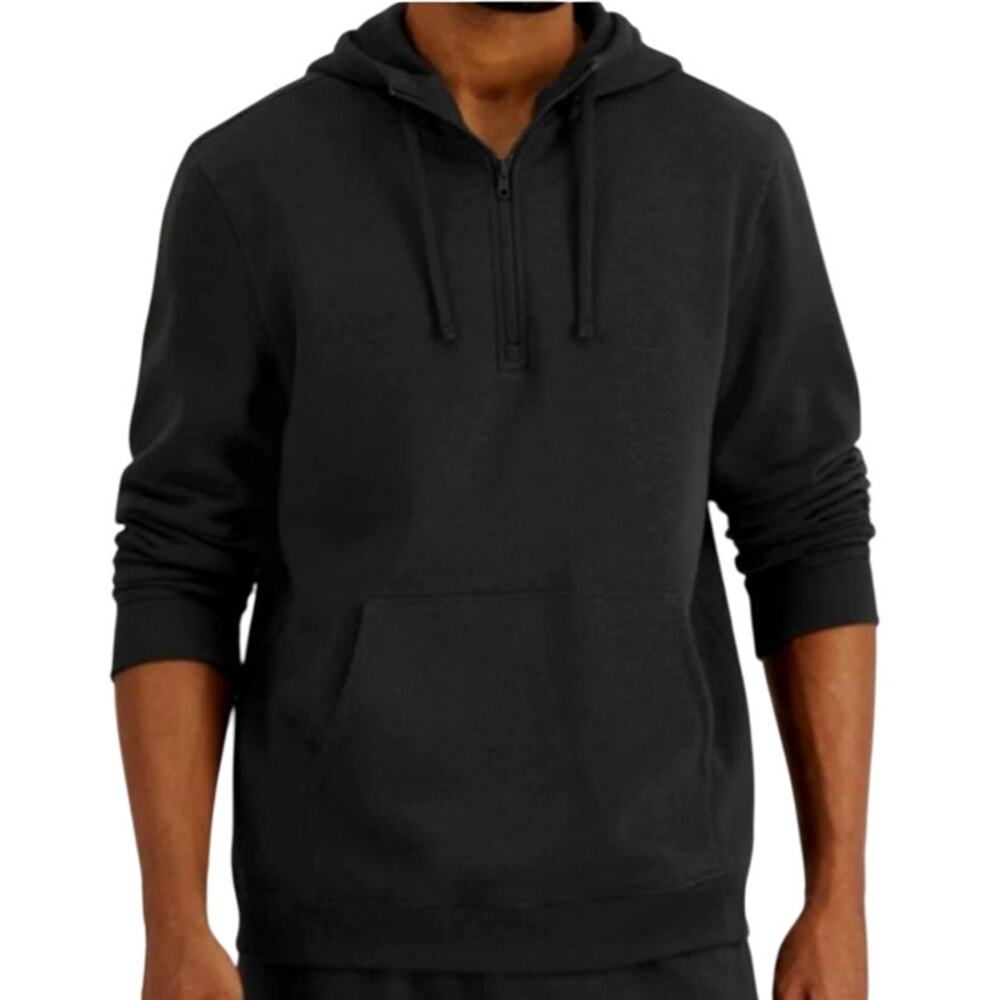 Id Ideology Men’s 1/4-Zip Pullover Hoodie Fleece Hoody - Deep Black - Size Small